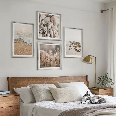 Dekoratívna sada obrazov plážová tráva vlny kamene v boho štýle