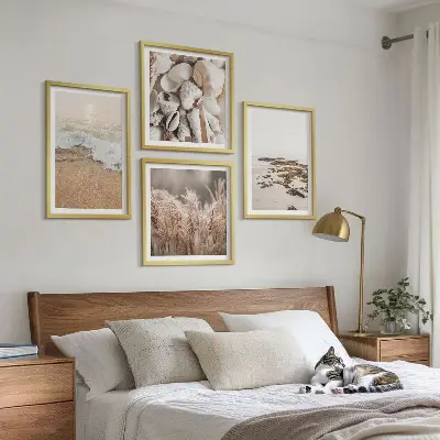 Dekoratívna sada obrazov plážová tráva vlny kamene v boho štýle