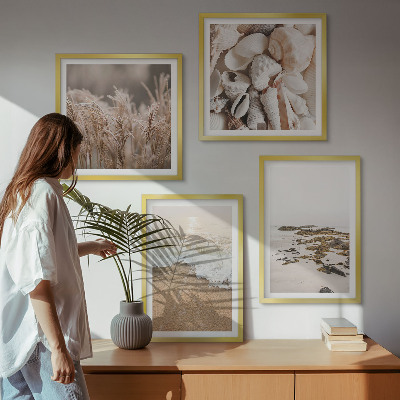 Dekoratívna sada obrazov plážová tráva vlny kamene boho