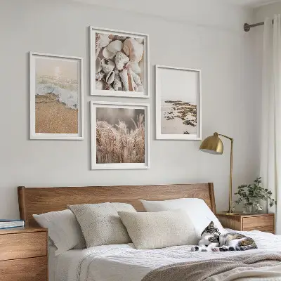 Dekoratívna sada obrazov plážová tráva vlny kamene v boho štýle