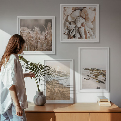 Dekoratívna sada obrazov plážová tráva vlny kamene boho