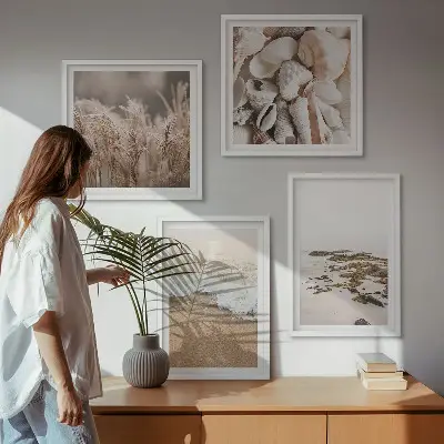 Dekoratívna sada obrazov plážová tráva vlny kamene v boho štýle