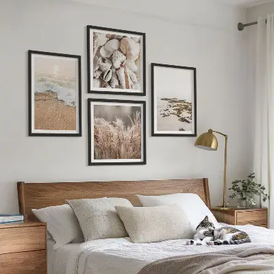 Dekoratívna sada obrazov plážová tráva vlny kamene v boho štýle