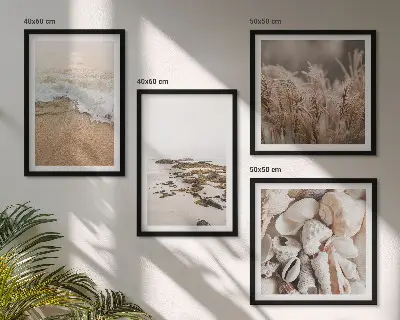 Dekoratívna sada obrazov plážová tráva vlny kamene v boho štýle