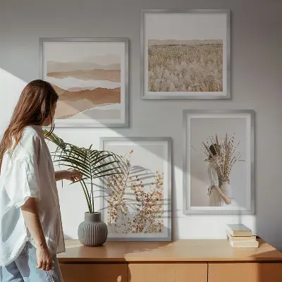 Zarámovaný set obrazov s rastlinnými motívmi v boho štýle