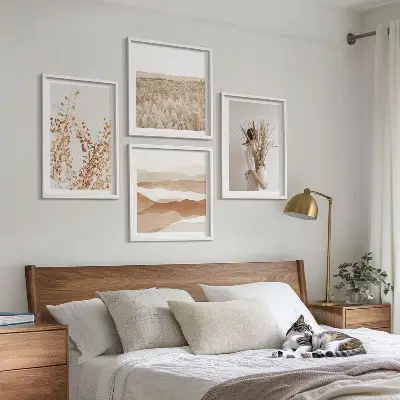 Zarámovaný set obrazov s rastlinnými motívmi v boho štýle