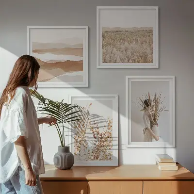 Zarámovaný set obrazov s rastlinnými motívmi v boho štýle