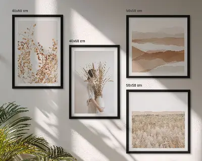 Zarámovaný set obrazov s rastlinnými motívmi v boho štýle
