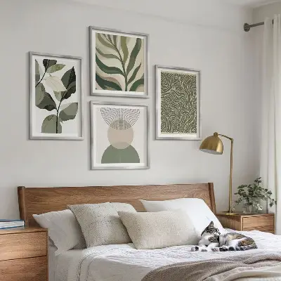 Abstraktné geometrické tvary listov zarámovaný set obrazov