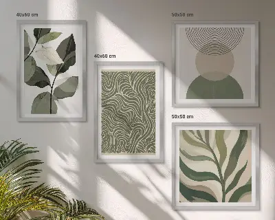 Abstraktné geometrické tvary listov zarámovaný set obrazov