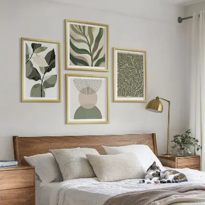 Abstraktné geometrické tvary listov zarámovaný set obrazov