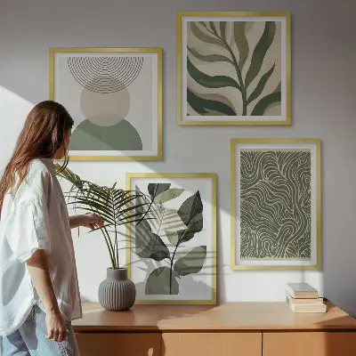 Abstraktné geometrické tvary listov zarámovaný set obrazov