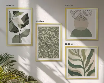 Abstraktné geometrické tvary listov zarámovaný set obrazov