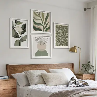 Abstraktné geometrické tvary listov zarámovaný set obrazov