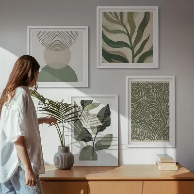 Abstraktné geometrické tvary listov zarámovaný set obrazov