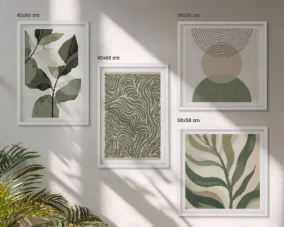 Abstraktné geometrické tvary listov zarámovaný set obrazov