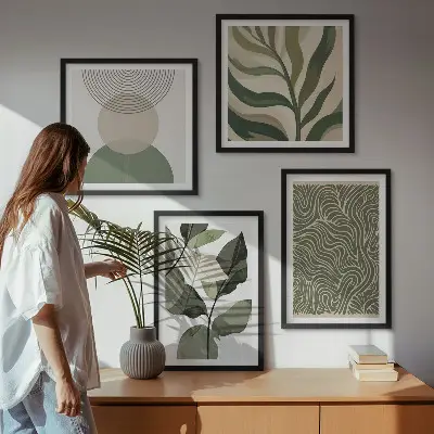 Abstraktné geometrické tvary listov zarámovaný set obrazov