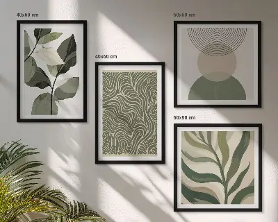 Abstraktné geometrické tvary listov zarámovaný set obrazov