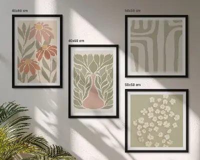 Dekoratívna sada obrazov v minimalistickom kvetinovom boho štýle