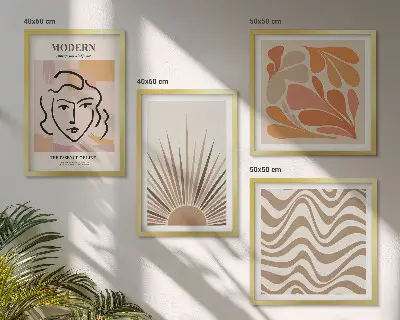 Zarámovaný set obrazov Slnko boho pastelové tvary zarámovaný set obrazov s motívom slnka a pastelových tvarov v boho štýle
