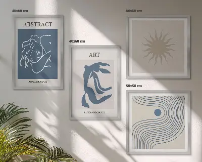 Zarámovaný set obrazov so štýlovými abstraktnými vzormi v štýle Matisse