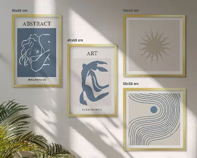 Zarámovaný set obrazov so štýlovými abstraktnými vzormi v štýle Matisse