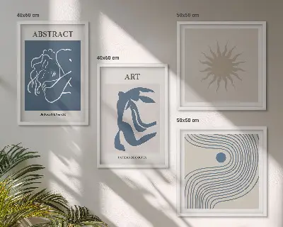 Zarámovaný set obrazov so štýlovými abstraktnými vzormi v štýle Matisse