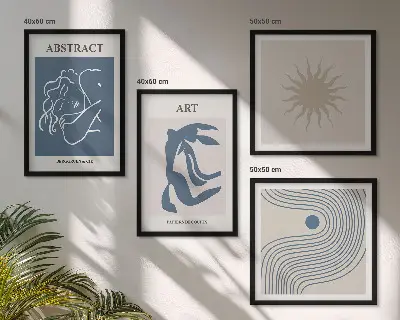 Zarámovaný set obrazov so štýlovými abstraktnými vzormi v štýle Matisse