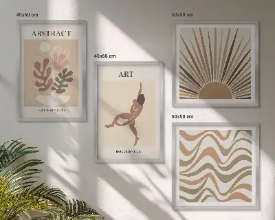 Zarámovaný set obrazov s abstraktnými vzormi v štýle Matisse boho zarámovaná súprava