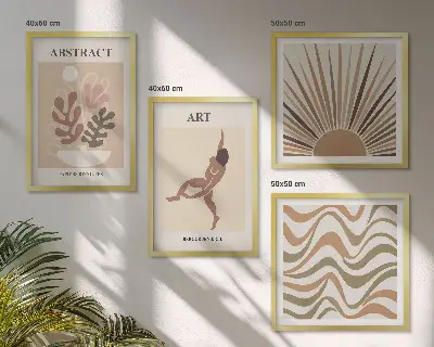 Zarámovaný set obrazov s abstraktnými vzormi v štýle Matisse boho zarámovaná súprava