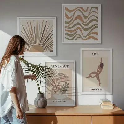 Zarámovaný set obrazov s abstraktnými vzormi v štýle Matisse boho zarámovaná súprava