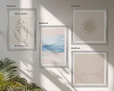 Zarámovaný set obrazov čiary vlny v pastelovom minimalistickom štýle
