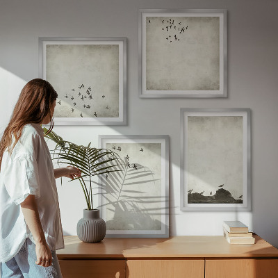 Dekoratívna sada obrazov Minimalistická maľba vtákov