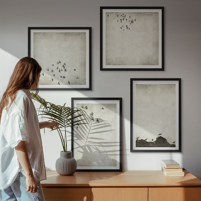 Dekoratívna sada obrazov Minimalistická maľba vtákov