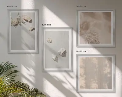 Zarámovaný set obrazov dekorácie s motívom pláže a kameňov v boho štýle