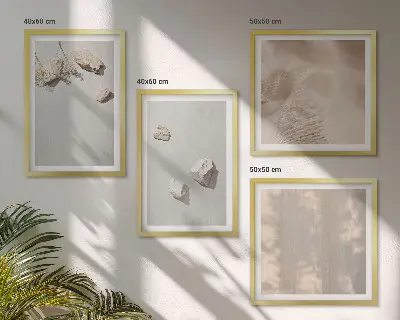 Zarámovaný set obrazov dekorácie s motívom pláže a kameňov v boho štýle