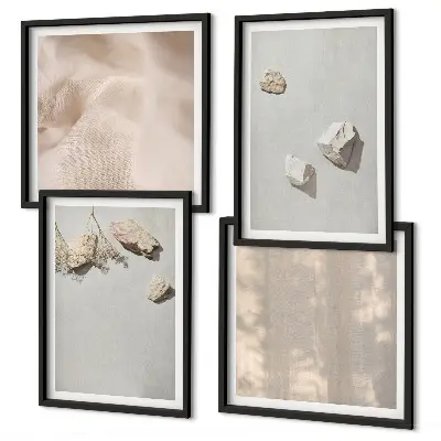 Zarámovaný set obrazov dekorácie s motívom pláže a kameňov v boho štýle