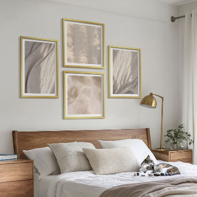 Zarámovaný set obrazov Detailný záber na prírodné boho látky