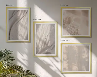 Zarámovaný set obrazov s detailným záberom na prírodné boho látky