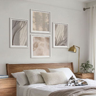 Zarámovaný set obrazov Detailný záber na prírodné boho látky