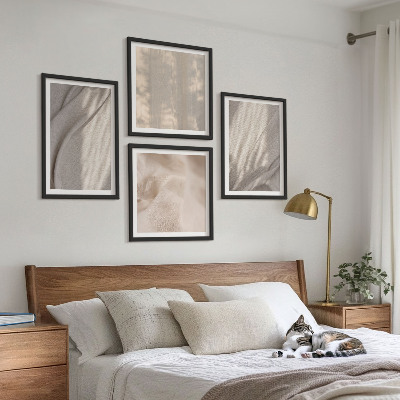 Zarámovaný set obrazov Detailný záber na prírodné boho látky