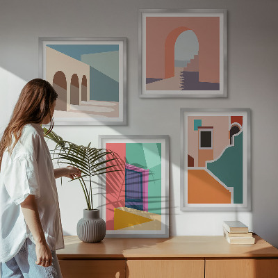 Zarámovaný set obrazov Farebné ilustrácie mesta