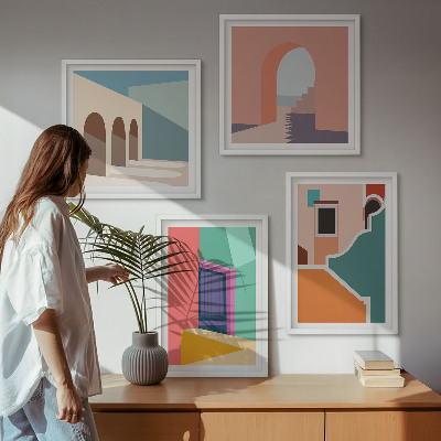 Zarámovaný set obrazov Farebné ilustrácie mesta