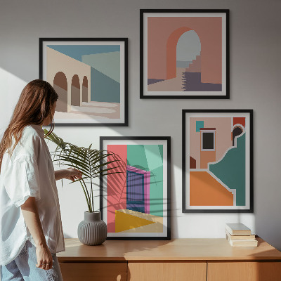 Zarámovaný set obrazov Farebné ilustrácie mesta