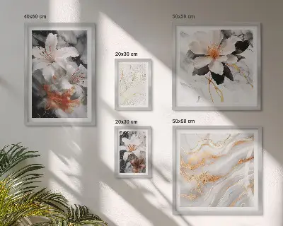 Sada obrazov nad pohovku elegantný kvetinový vzor na mramorovom pozadí