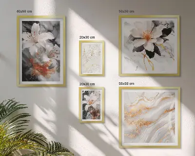 Sada obrazov nad pohovku elegantný kvetinový vzor na mramorovom pozadí