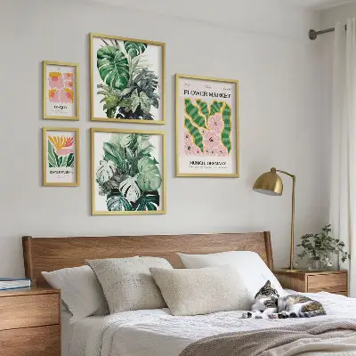 Sada obrazov nad pohovku s rastlinnými motívmi boho kvetov