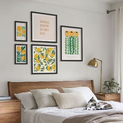 Sada obrazov nad pohovku Kvety citrusové pozitívne slogany
