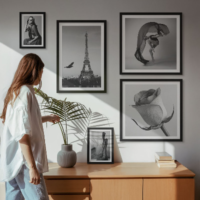 Sada obrazov nad pohovku Štýlový čiernobiely Paríž