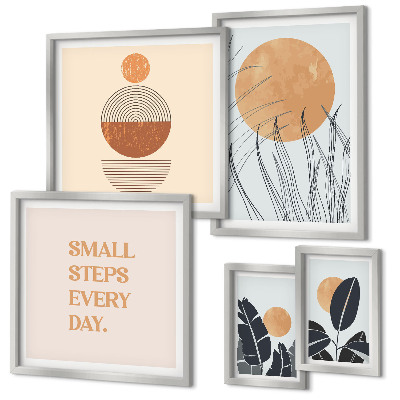 Sada obrazov nad pohovku Štýlové grafické slogany s rastlinami